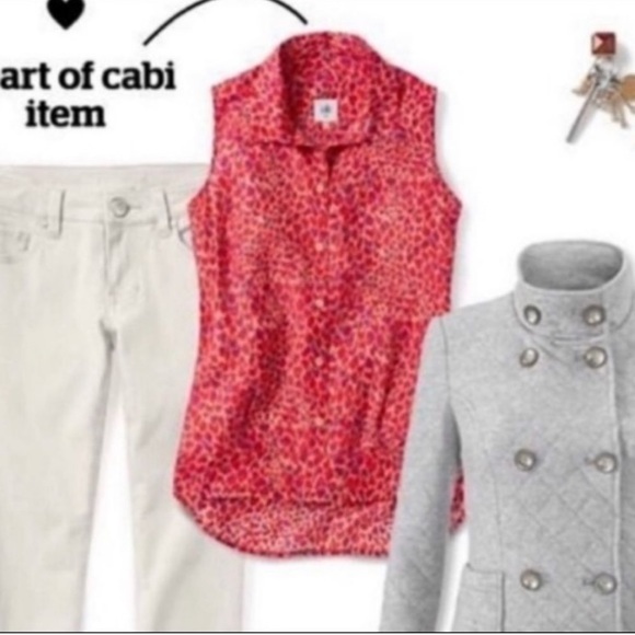 CAbi #3270 Heartbreaker Top Shirt Blouse Red Tan Pink Purple Collared layering - Picture 8 of 10